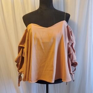 Tan off the shoulder blouse